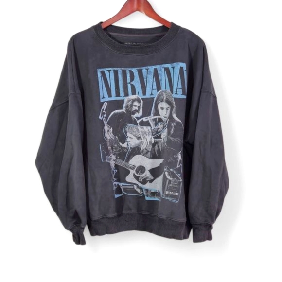 American Eagle Outfitters Tops - American Eagle Women's Nirvana Sweatshirt Gray Medium Distressed Vintage Style